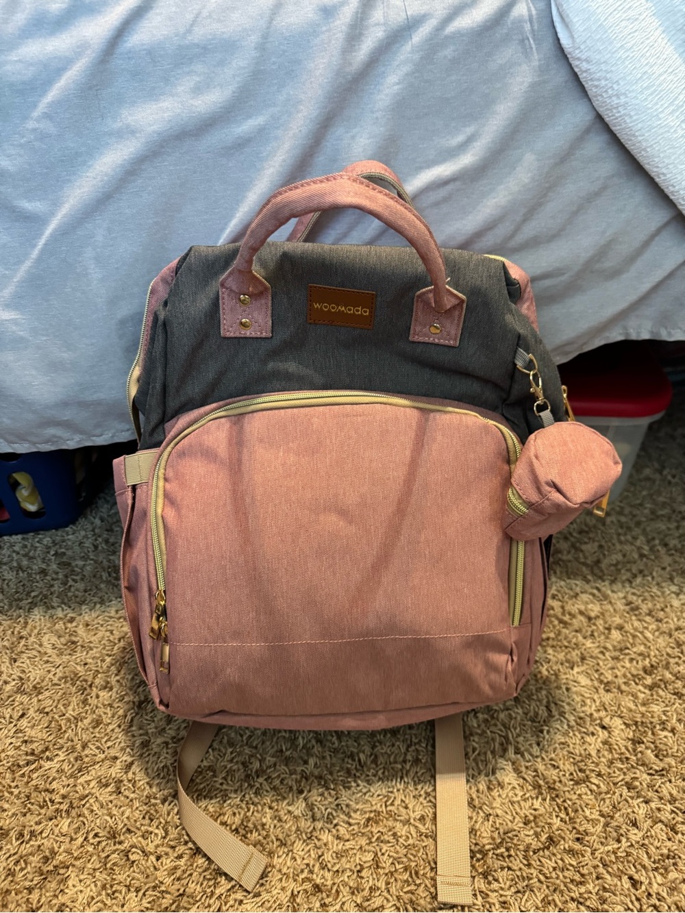 Moda Pink and Gray Convertible Women’s Backpack Tote with Accessory Pouch